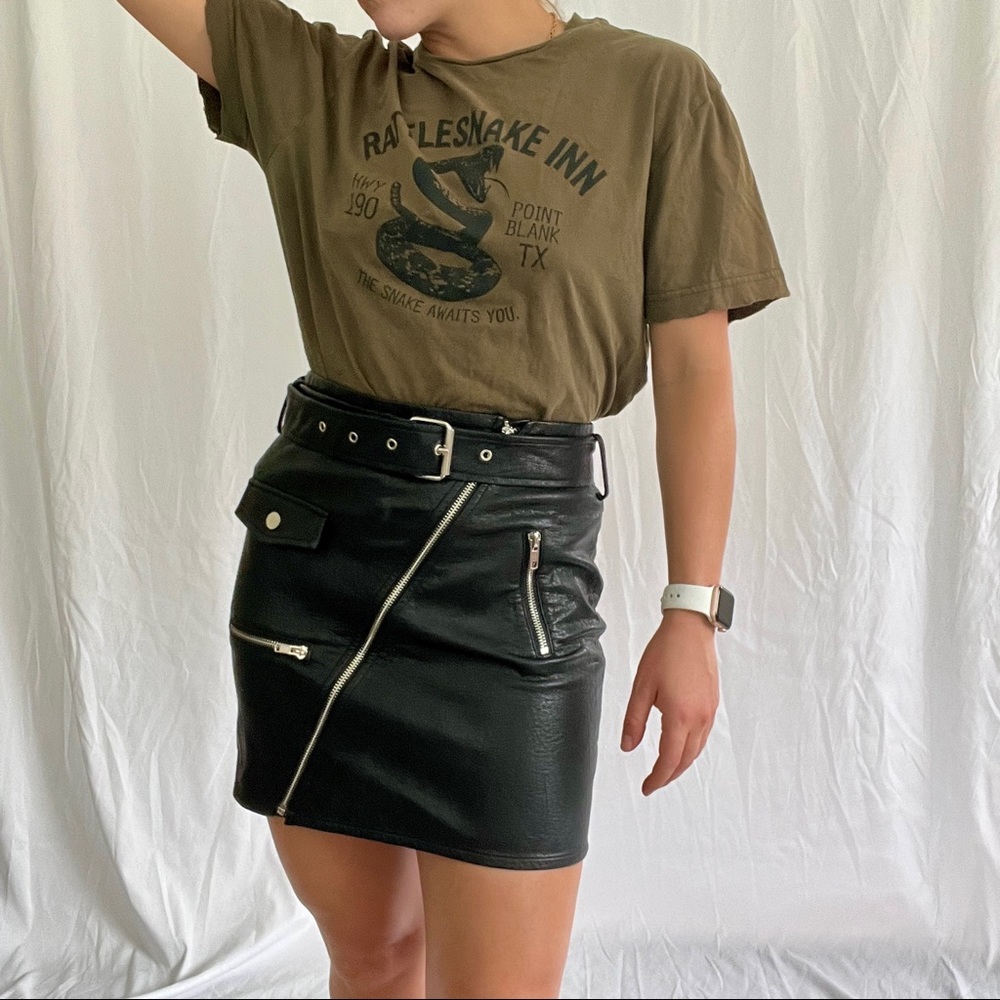 Black Faux Leather Zipper Moto Mini Skirt Small